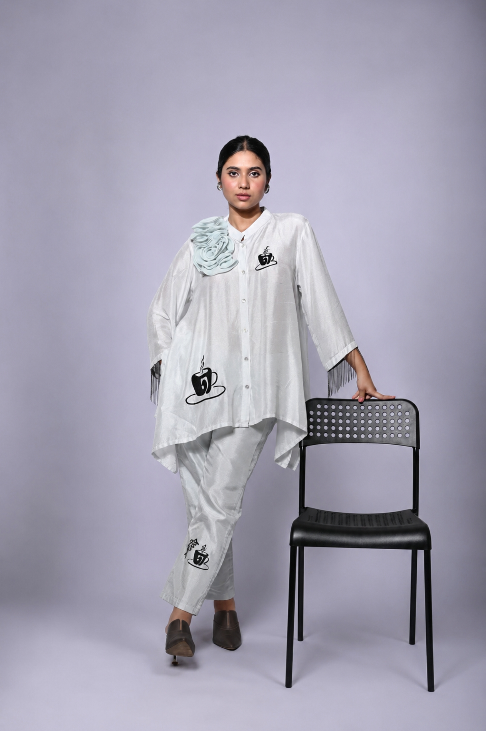 Powder Blue Bemberg Silk Co-Ord Set for Women