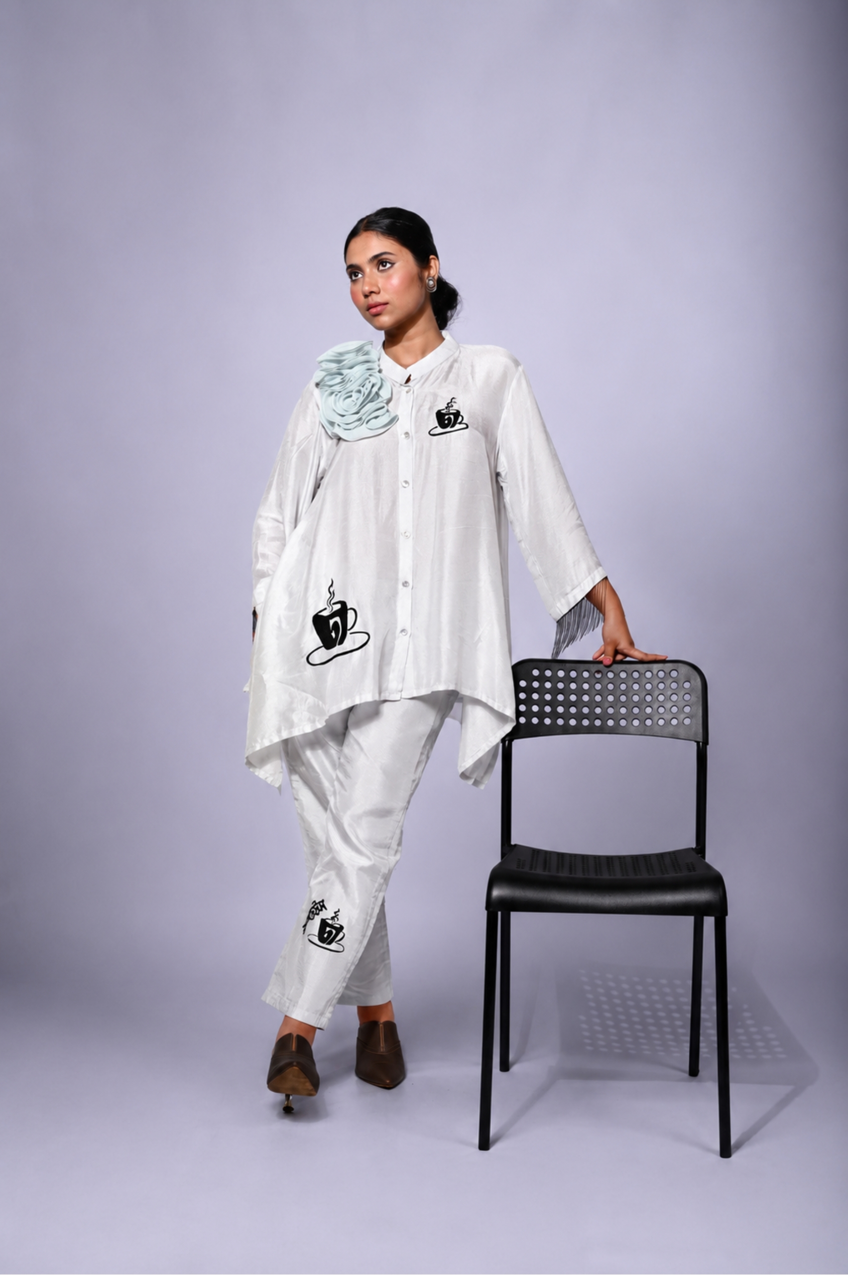 Powder Blue Bemberg Silk Co-Ord Set for Women thumbnail