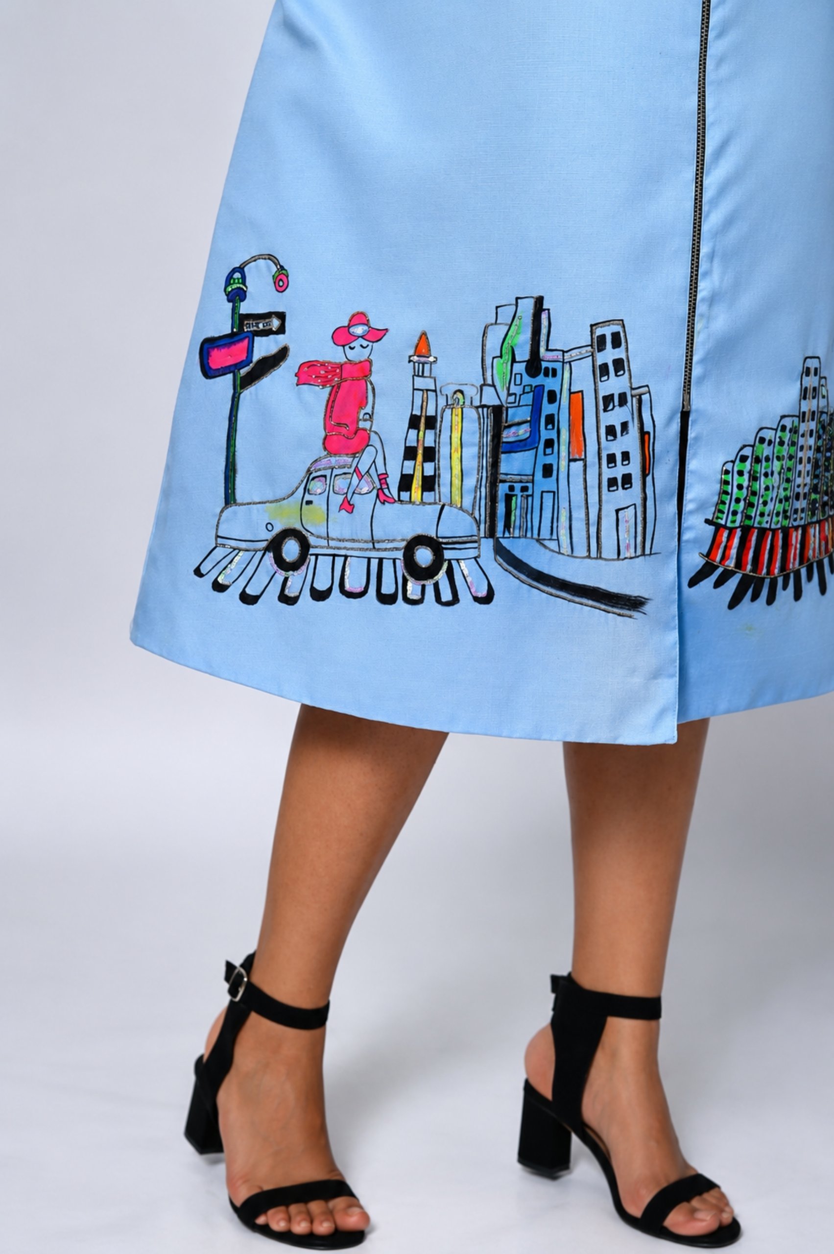 Sky Blue Hand-Painted Embroidered Statement Dress thumbnail