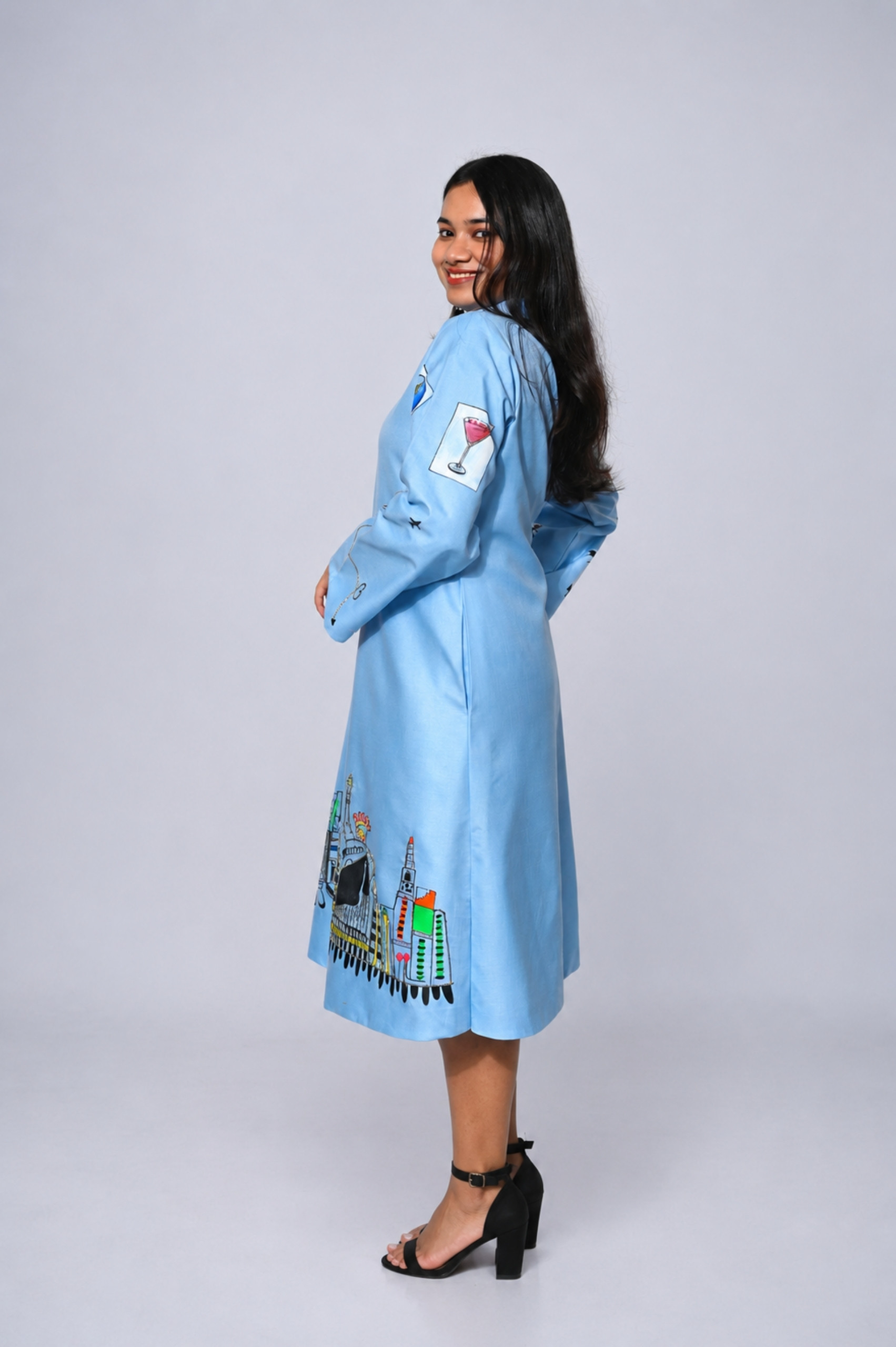 Sky Blue Hand-Painted Embroidered Statement Dress thumbnail