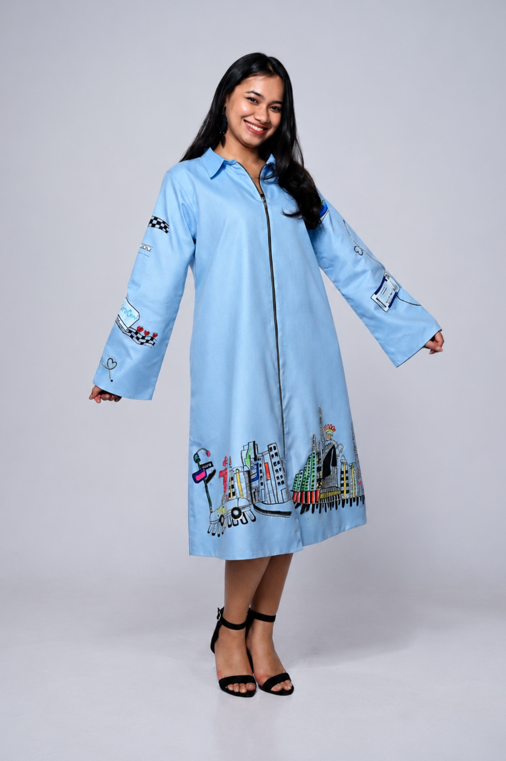 Sky Blue Hand-Painted Embroidered Statement Dress alternate view