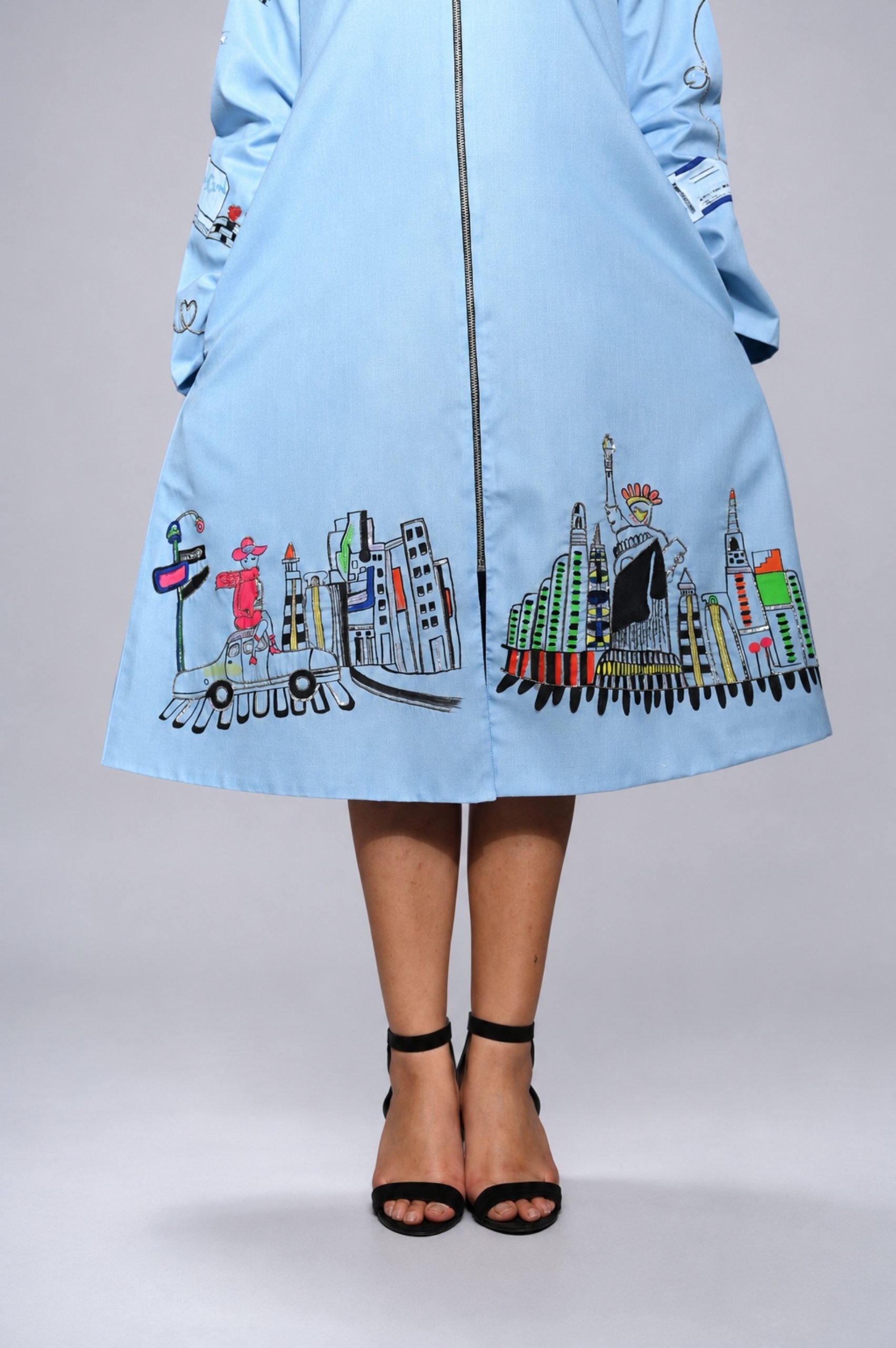 Sky Blue Hand-Painted Embroidered Statement Dress thumbnail
