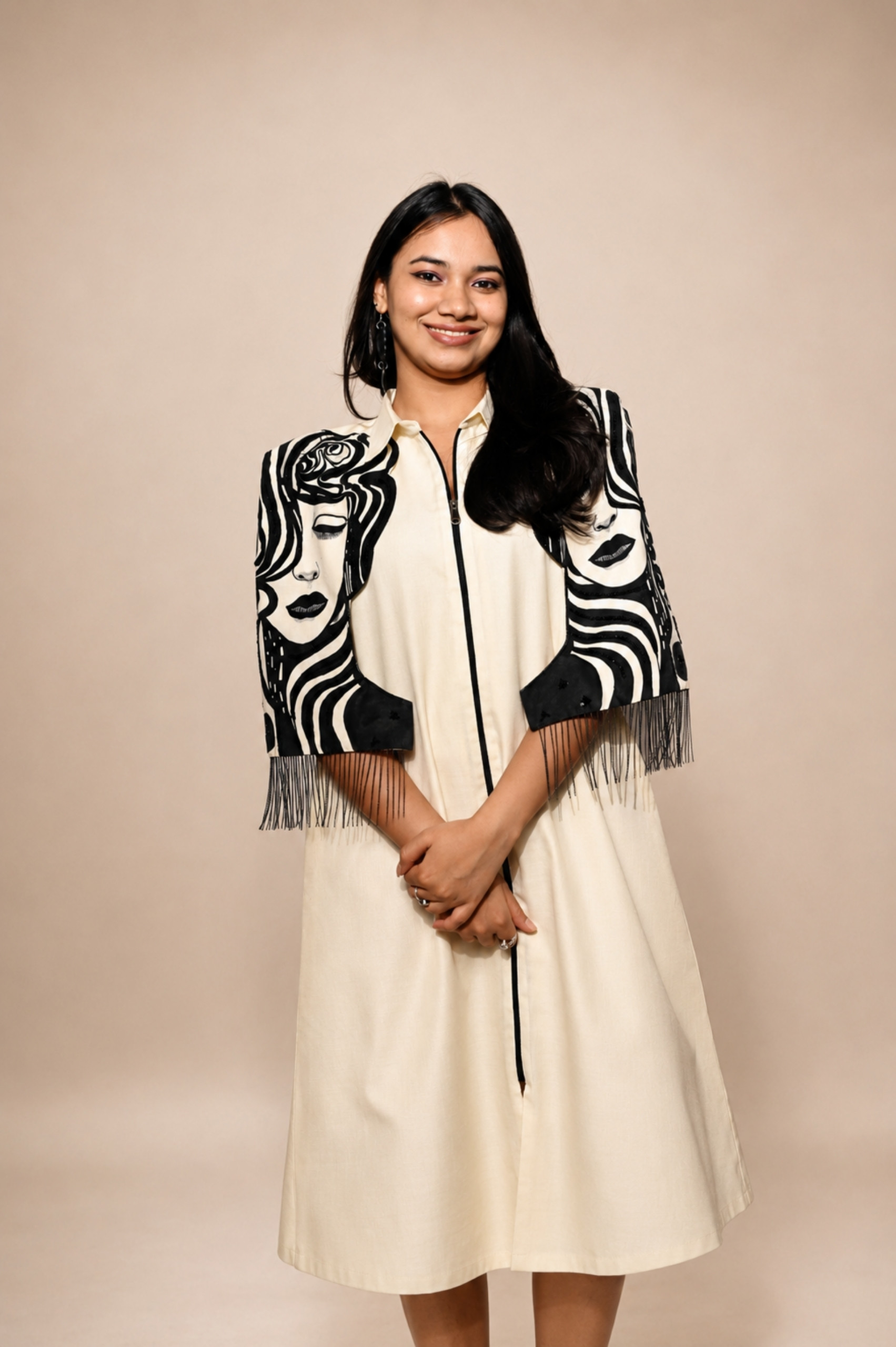 Off White Hand-Painted/Hand-Embroidery Cape Dress thumbnail