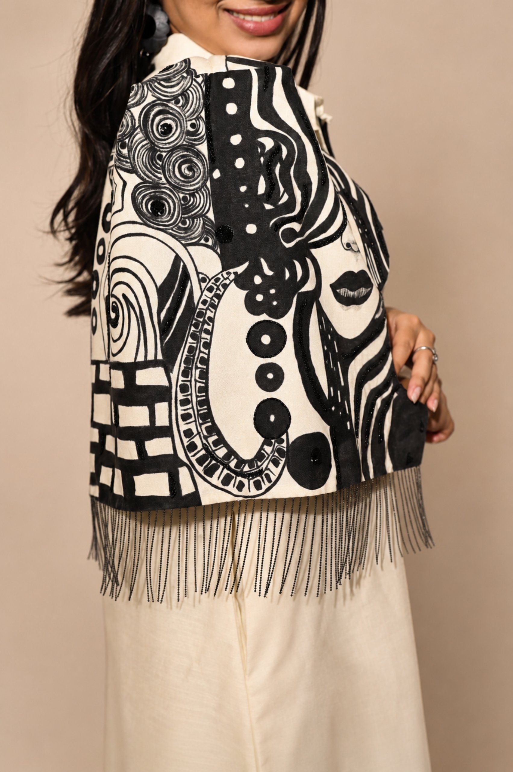 Off White Hand-Painted/Hand-Embroidery Cape Dress thumbnail