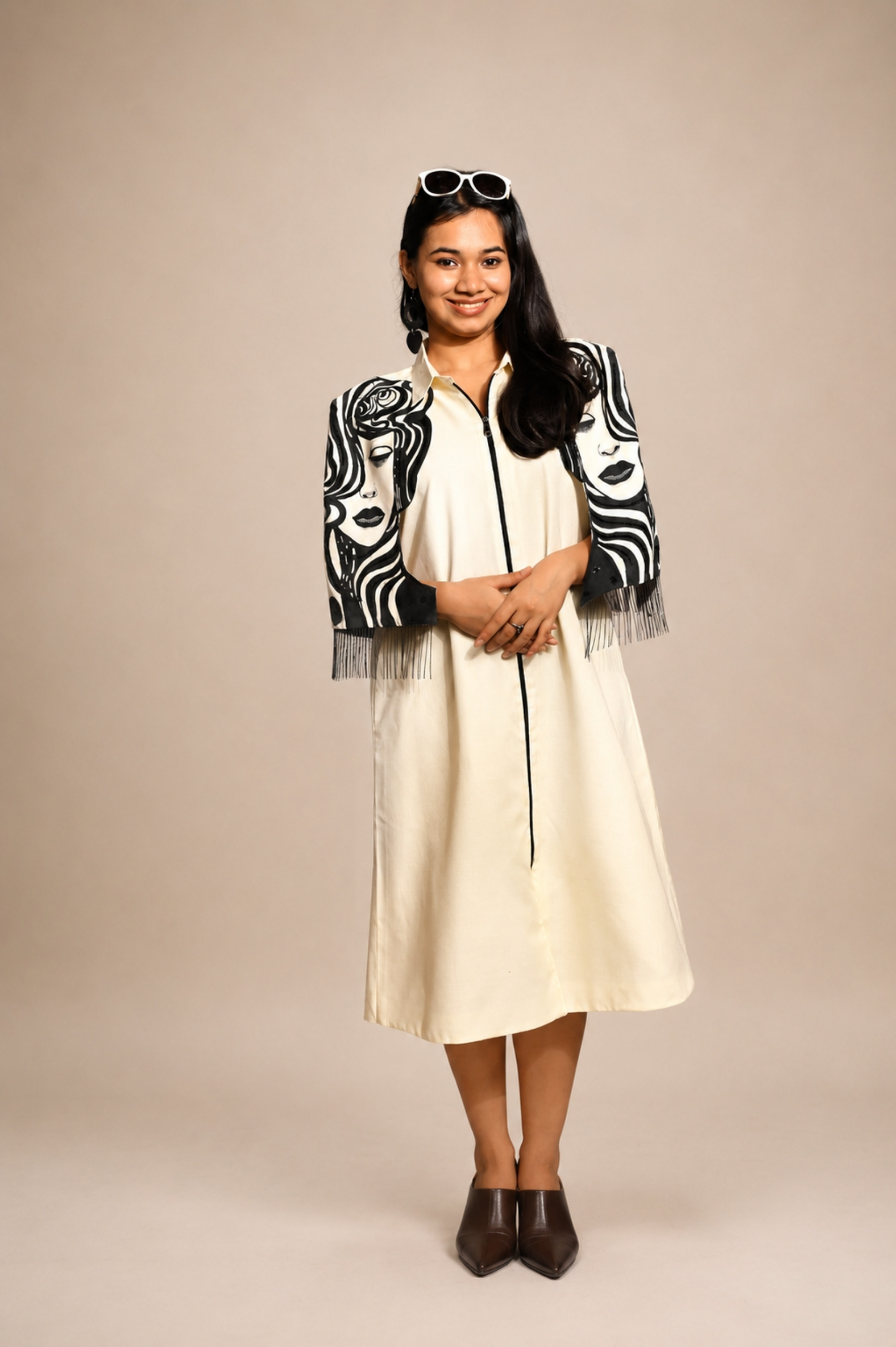 Off White Hand-Painted/Hand-Embroidery Cape Dress thumbnail