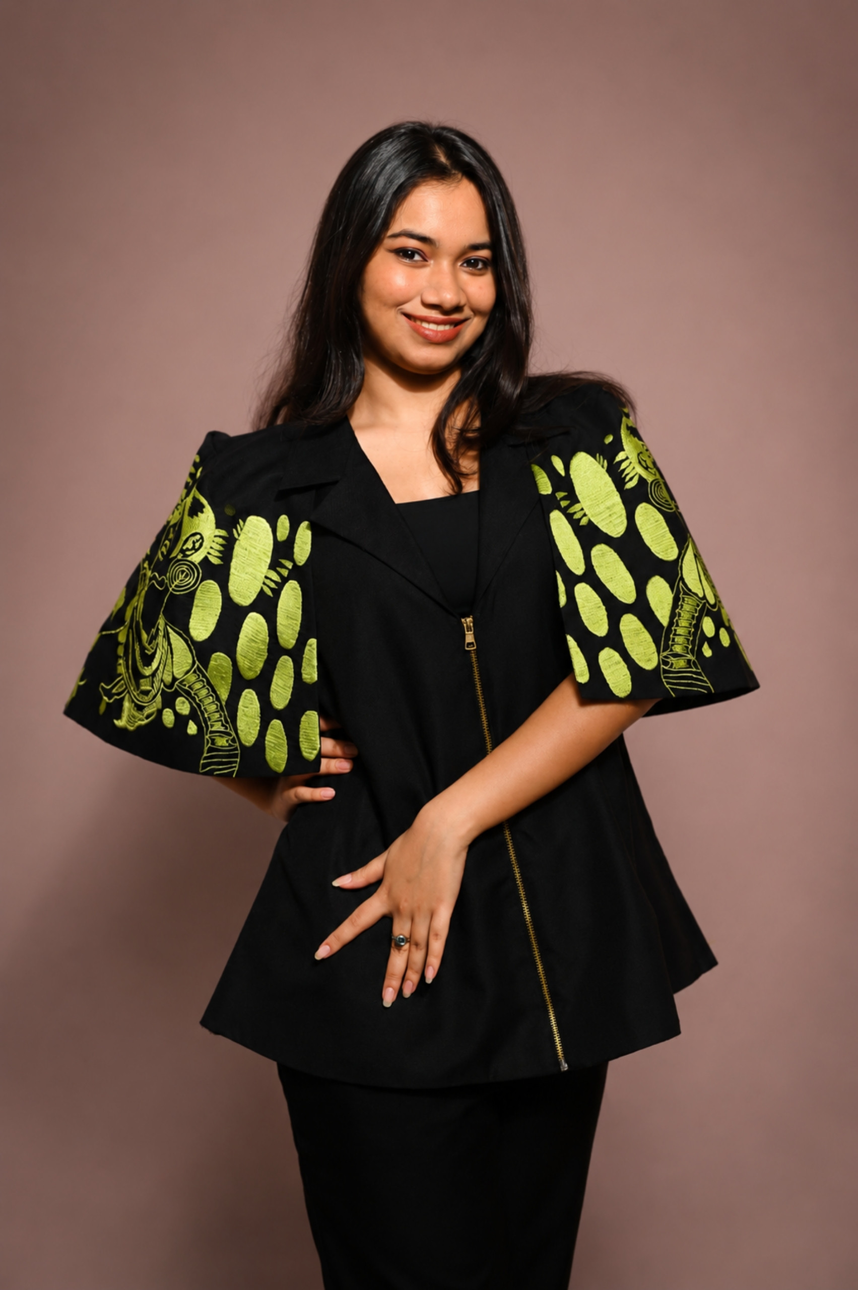 Black & Green Cotton Co-Ord Set (Embroidered Sleeves) alternate view