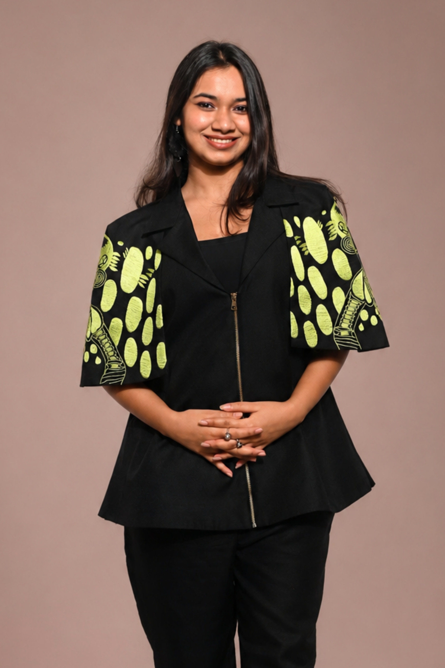 Black & Green Cotton Co-Ord Set (Embroidered Sleeves) thumbnail