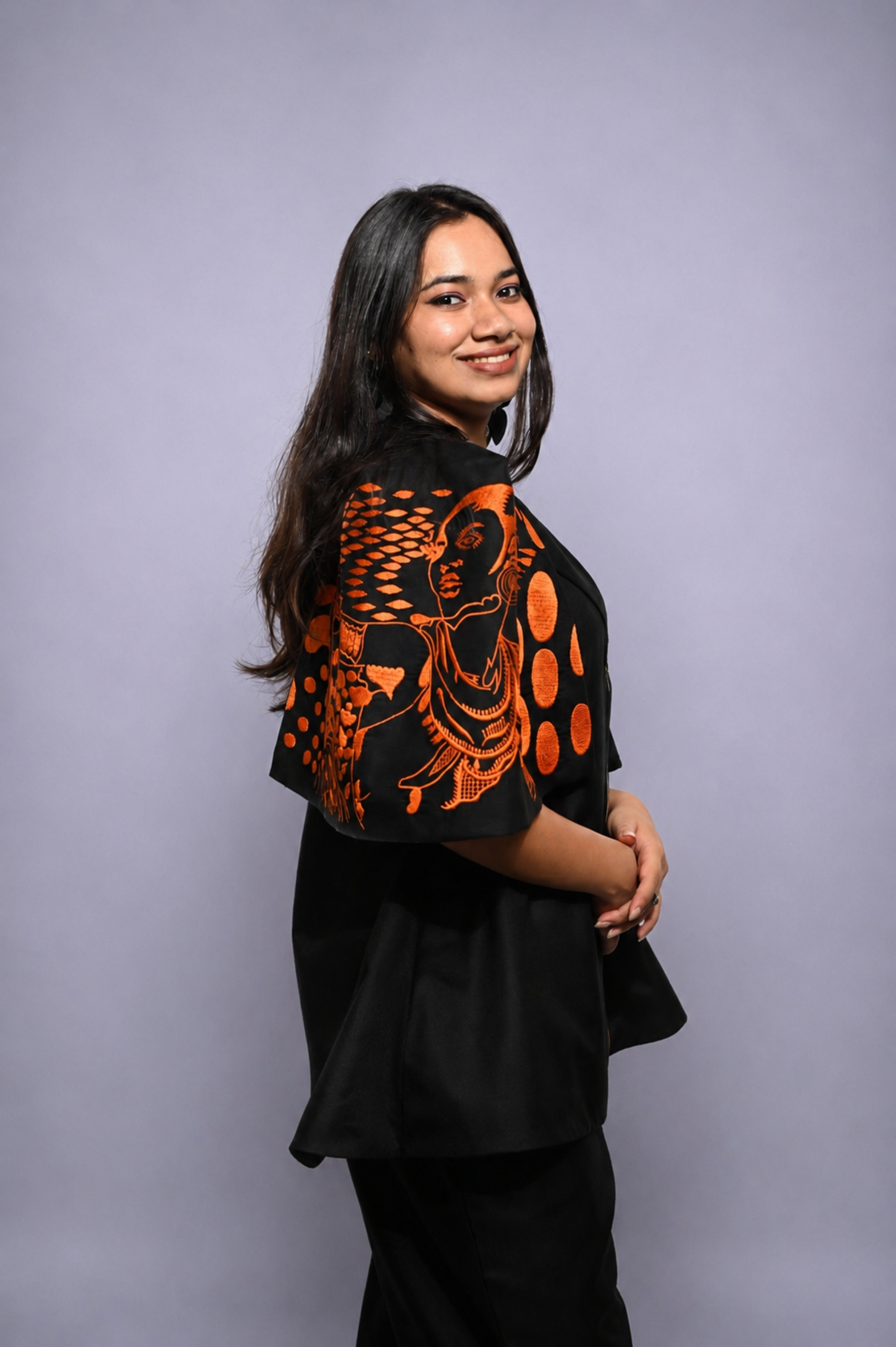 Black & Orange Cotton Co-Ord Set (Embroidered Sleeves) thumbnail