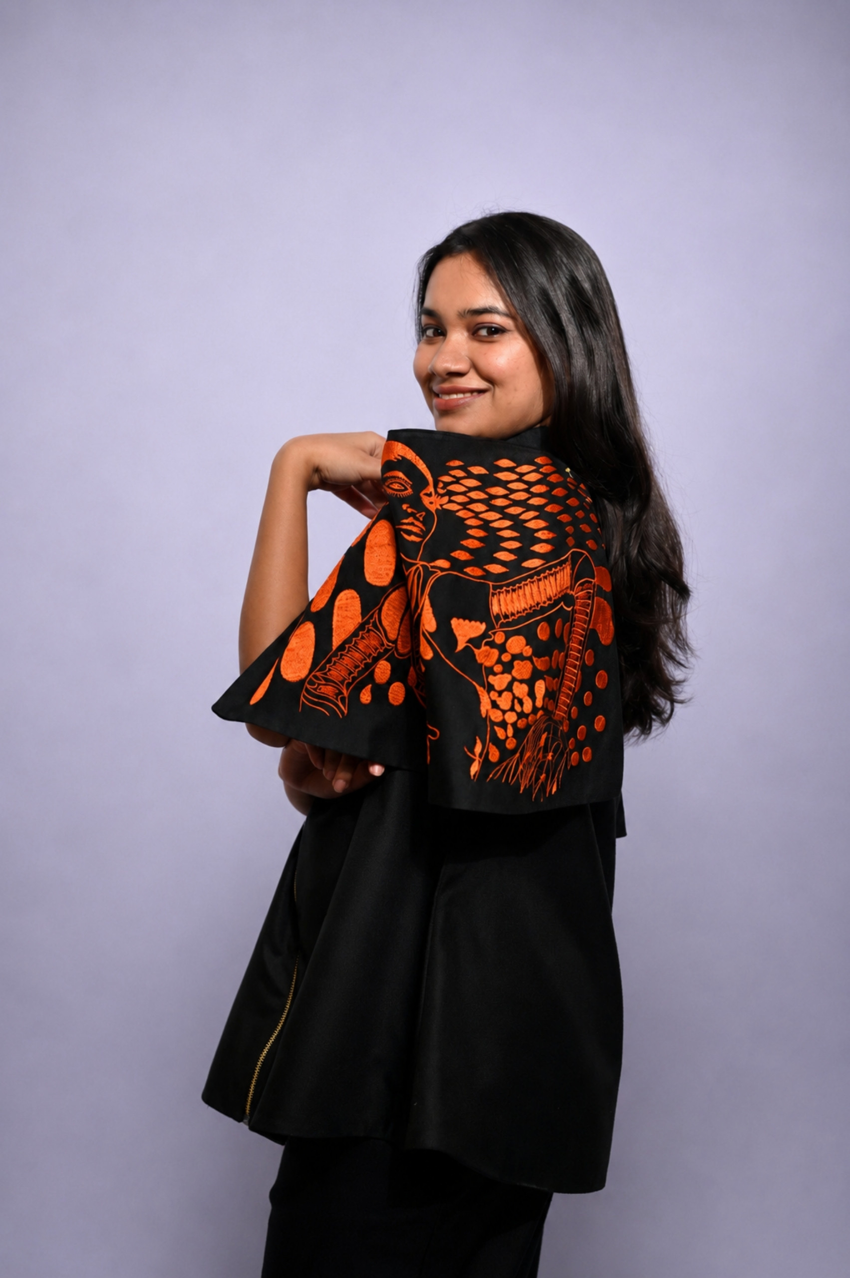 Black & Orange Cotton Co-Ord Set (Embroidered Sleeves) alternate view