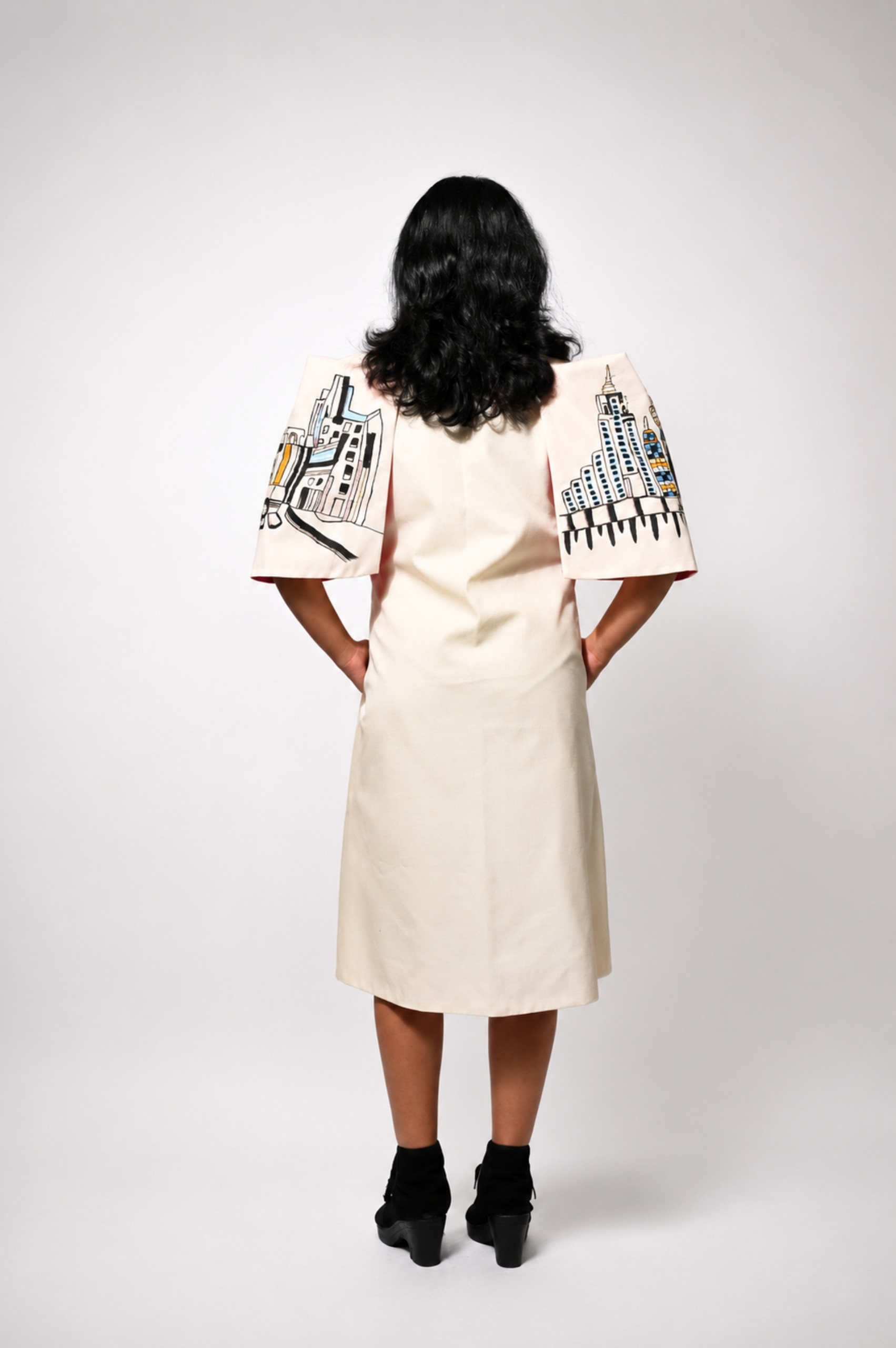 Off-White Cape Dress (Hand-Painted Art & Hand Embroidery) thumbnail