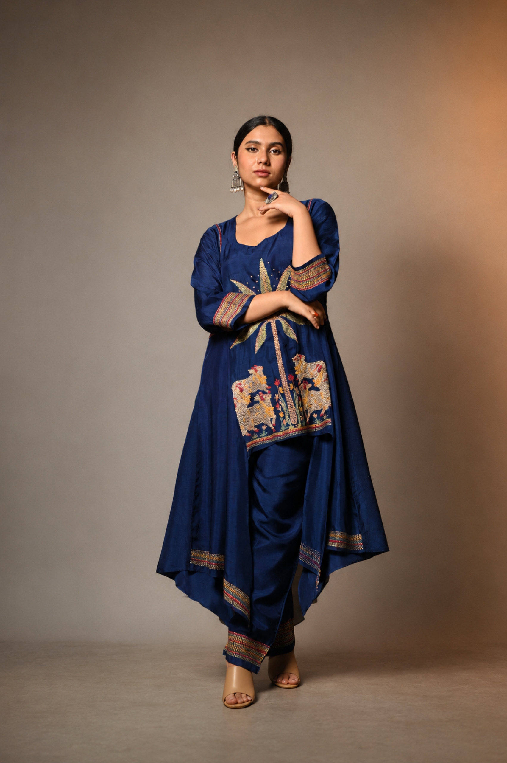 Navy Blue Co-Ord Set with Kantha Pichwai Motif Embroidery