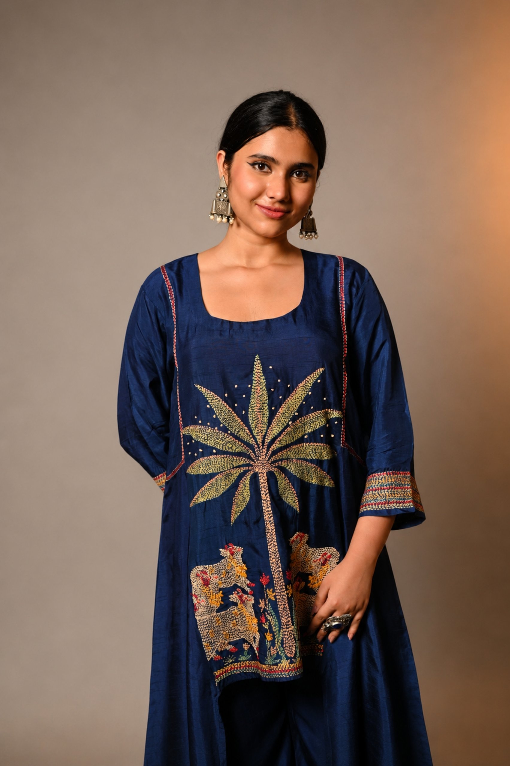 Navy Blue Co-Ord Set with Kantha Pichwai Motif Embroidery alternate view
