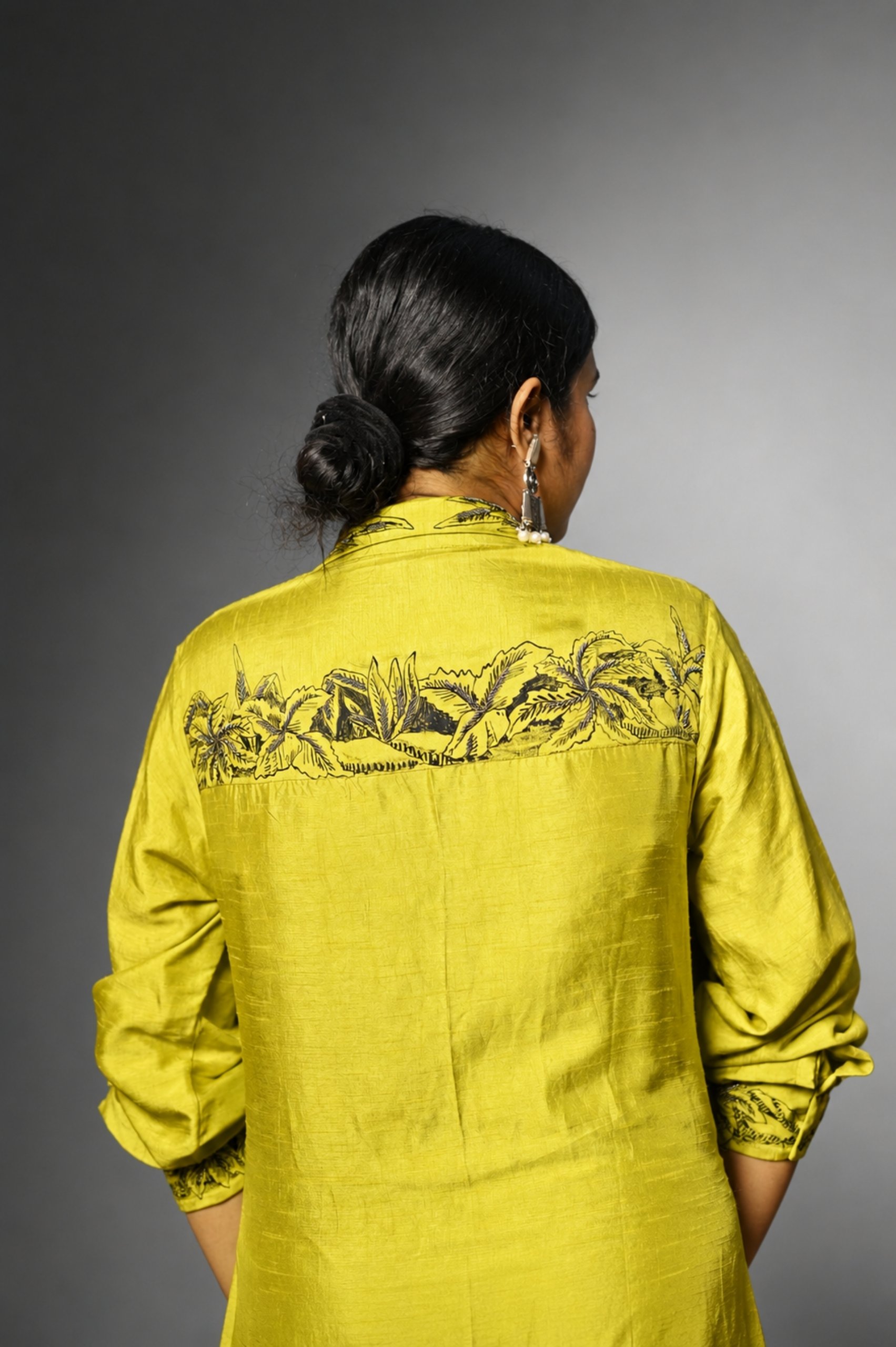 Slime Yellow Hand-Painted Dress (Embroidered Art Motif) alternate view