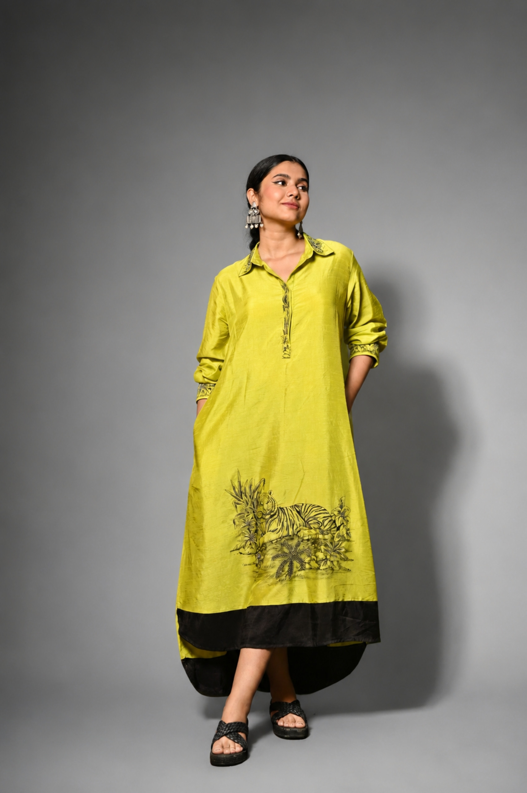 Slime Yellow Hand-Painted Dress (Embroidered Art Motif) thumbnail