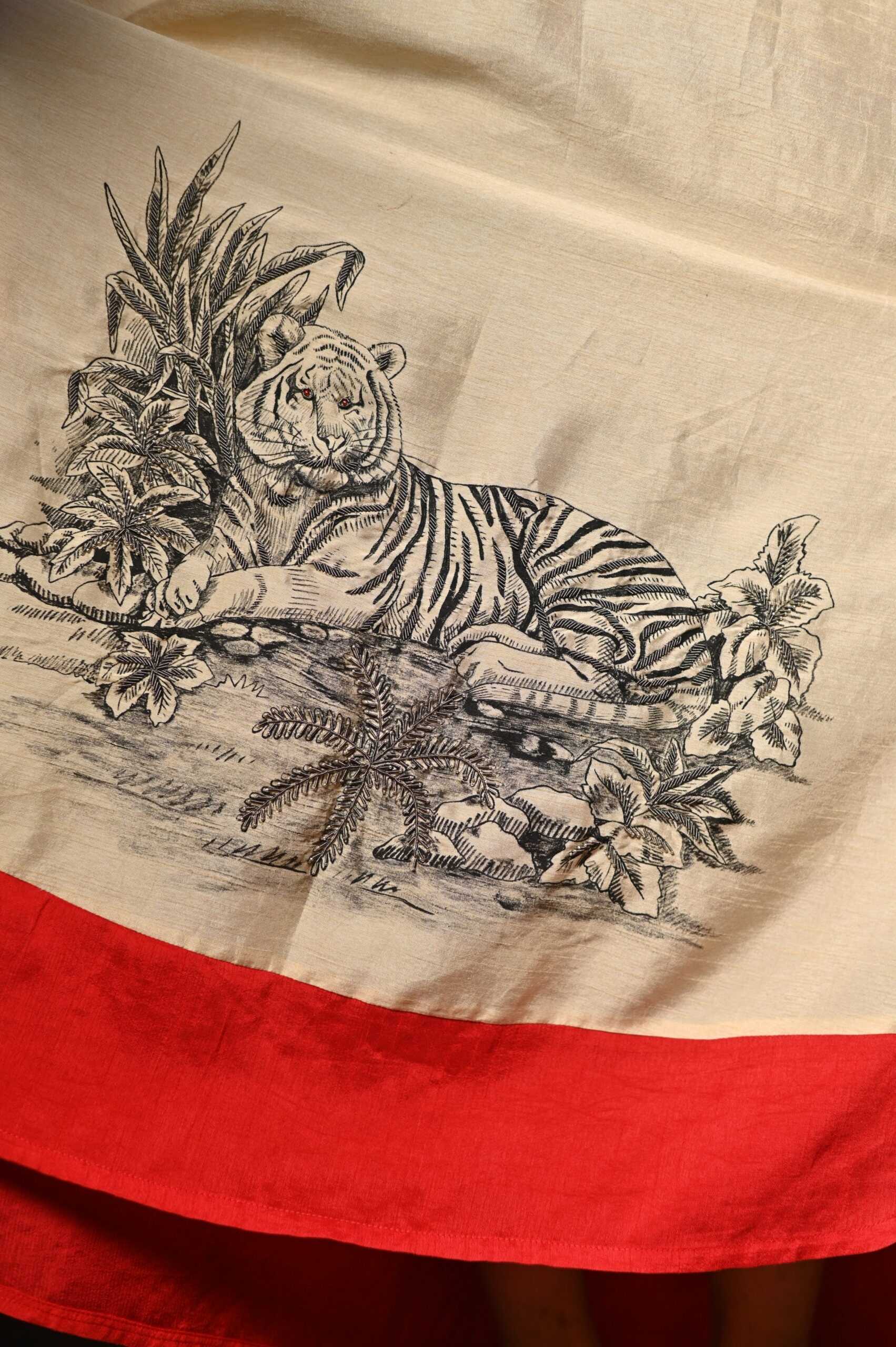Beige Hand-Painted Dress with Embroidered Art Motif thumbnail