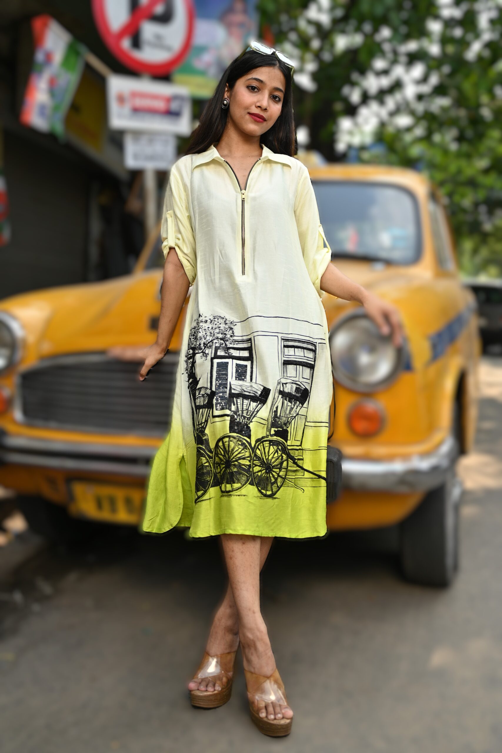 Green Ombre Silk Dress (Hand Painted Embroidery) thumbnail