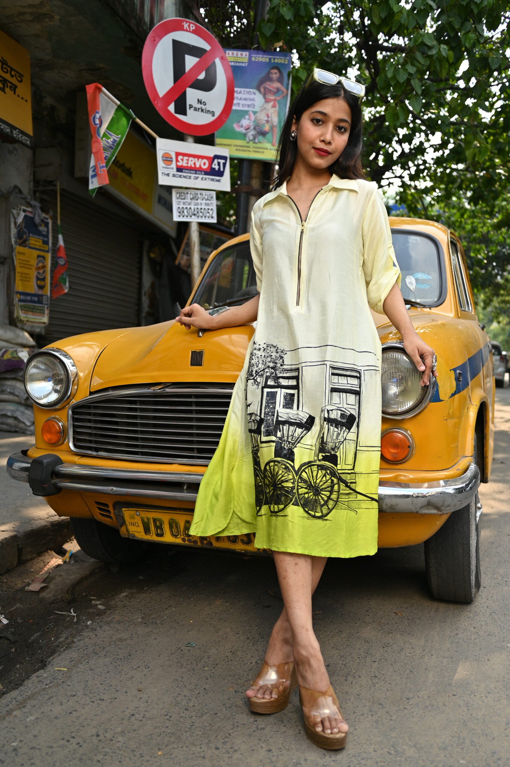 Green Ombre Silk Dress (Hand Painted Embroidery) thumbnail