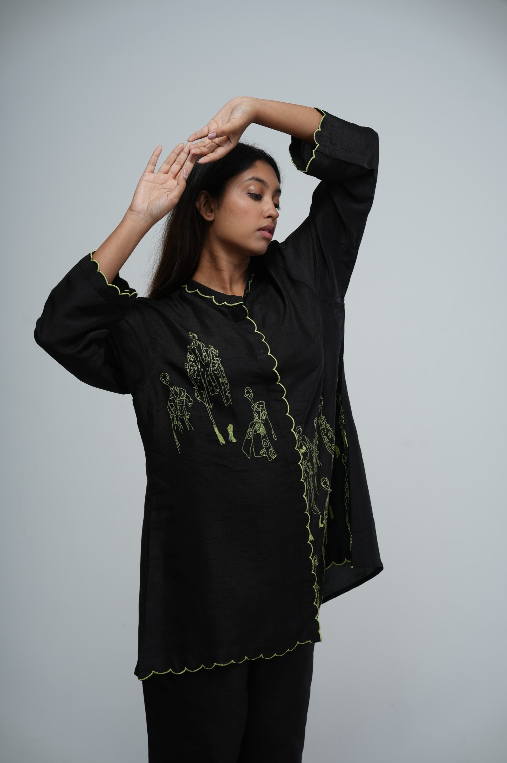 Midnight Black Bemberg Silk Co-ord Set thumbnail