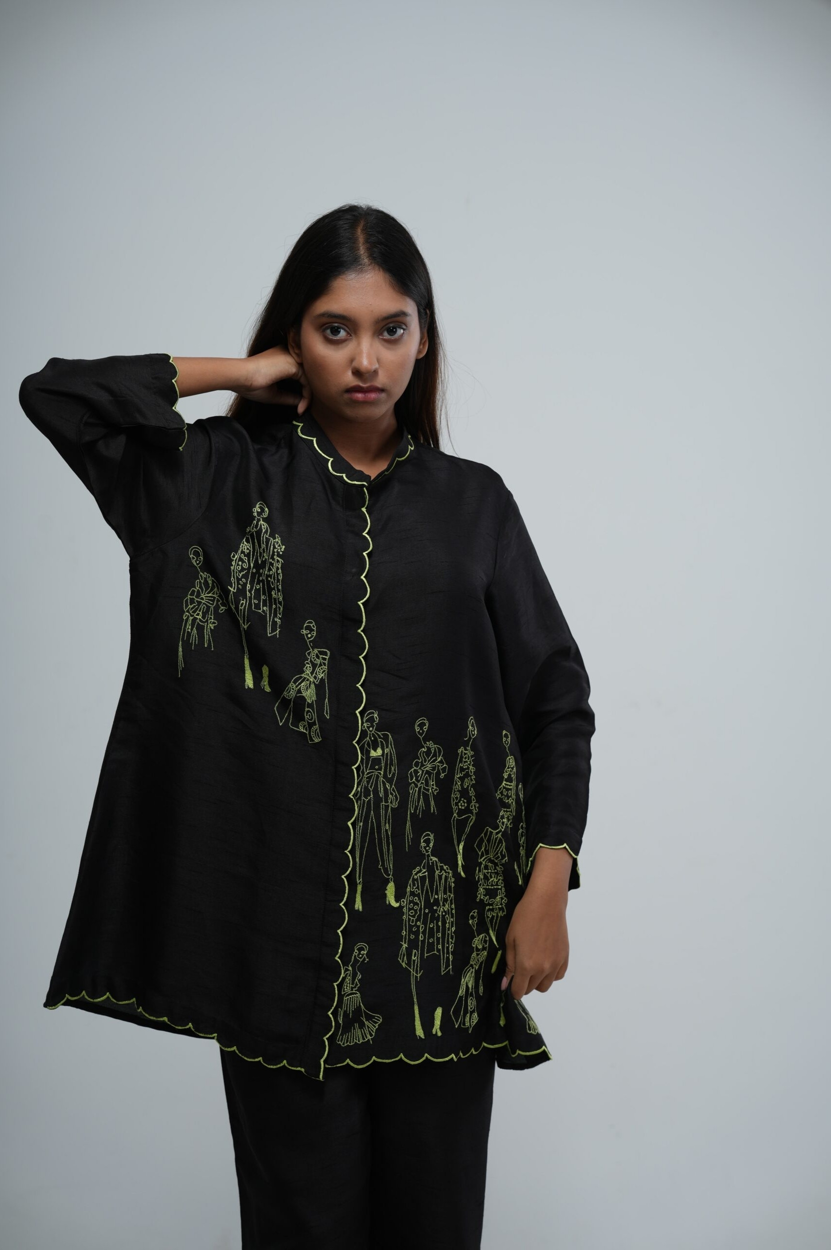 Midnight Black Bemberg Silk Co-ord Set thumbnail