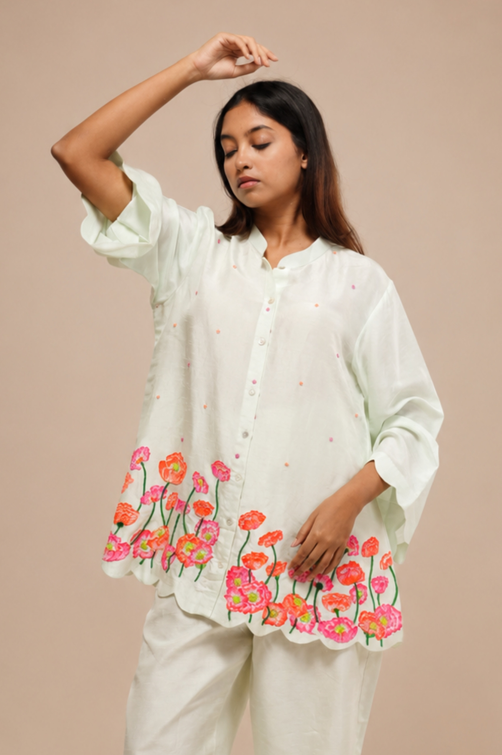 Pastel Green Co-Ord Set with floral embroidery alternate view