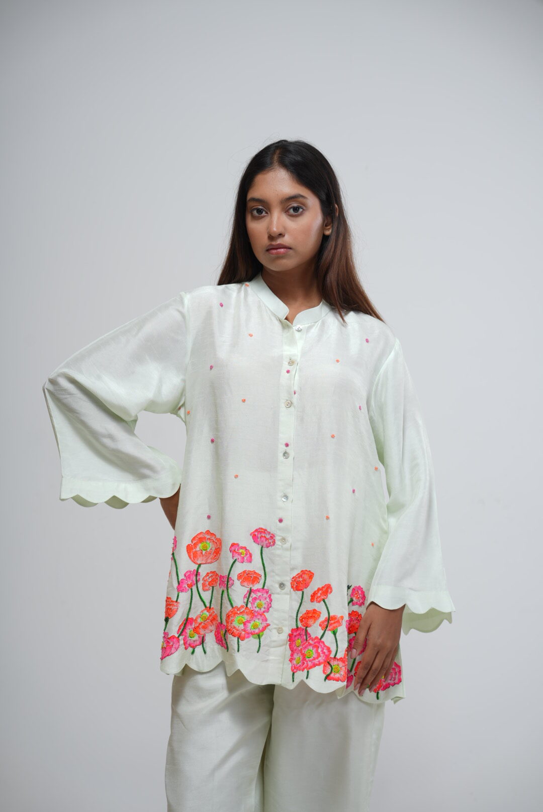 Pastel Green Co-Ord Set with floral embroidery thumbnail