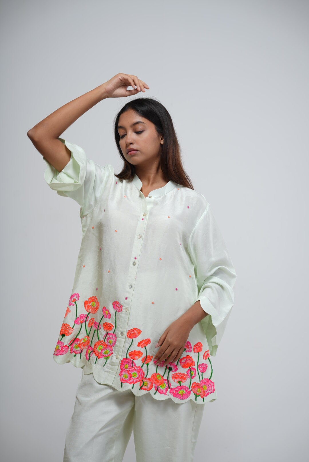 Pastel Green Co-Ord Set with floral embroidery thumbnail