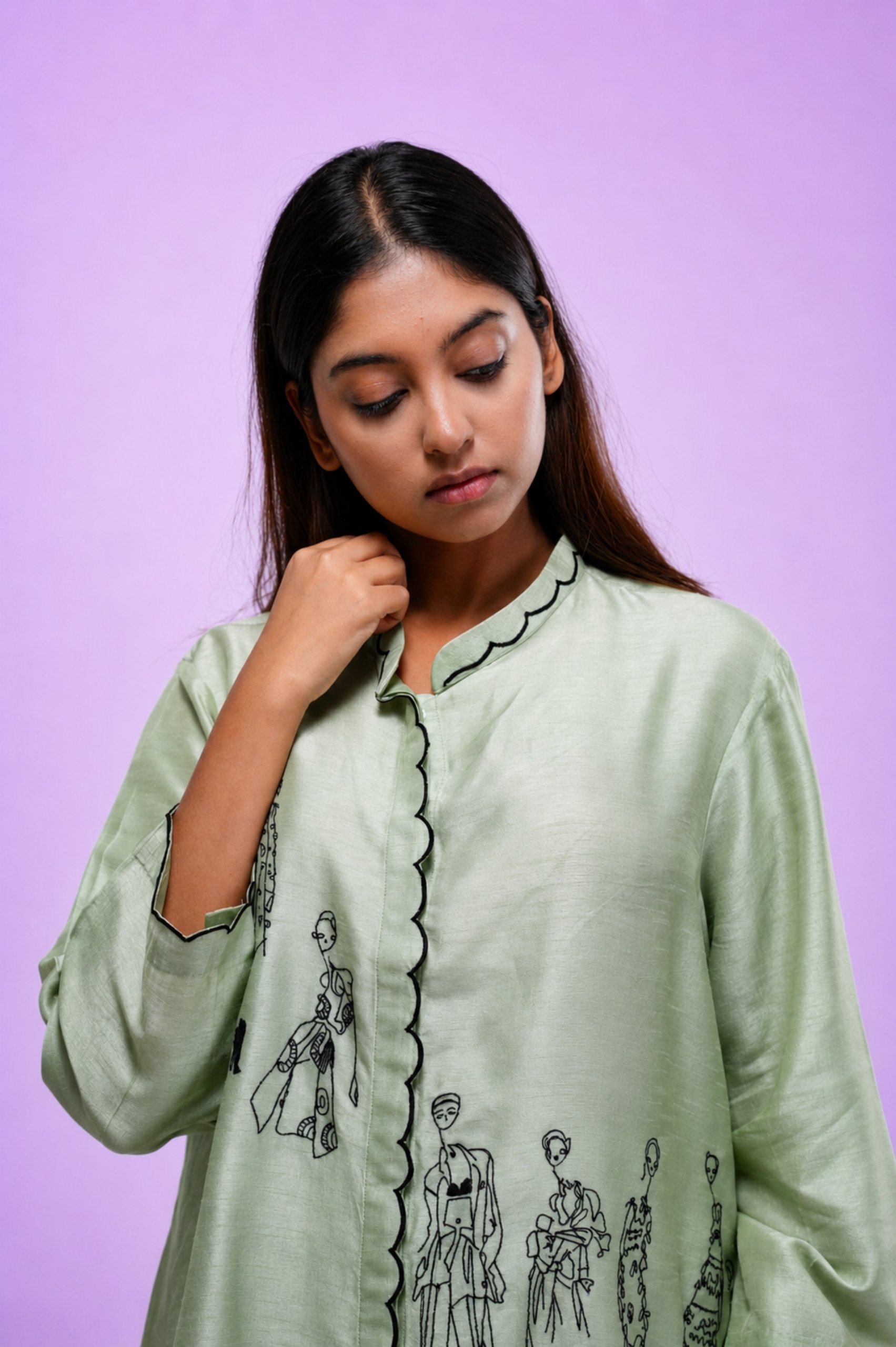 Pista Green Embroidered Co-ord Set thumbnail