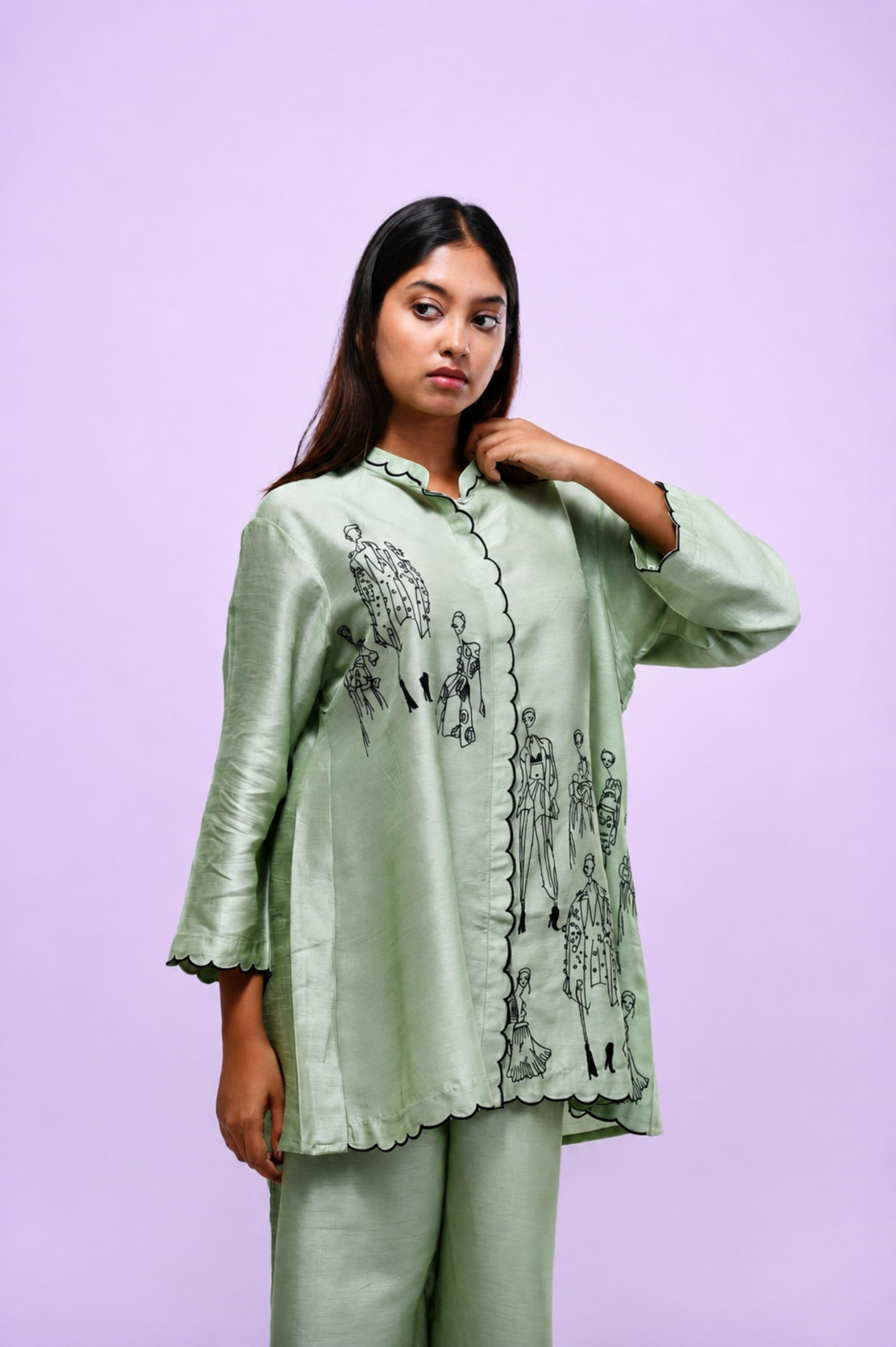 Pista Green Embroidered Co-ord Set thumbnail