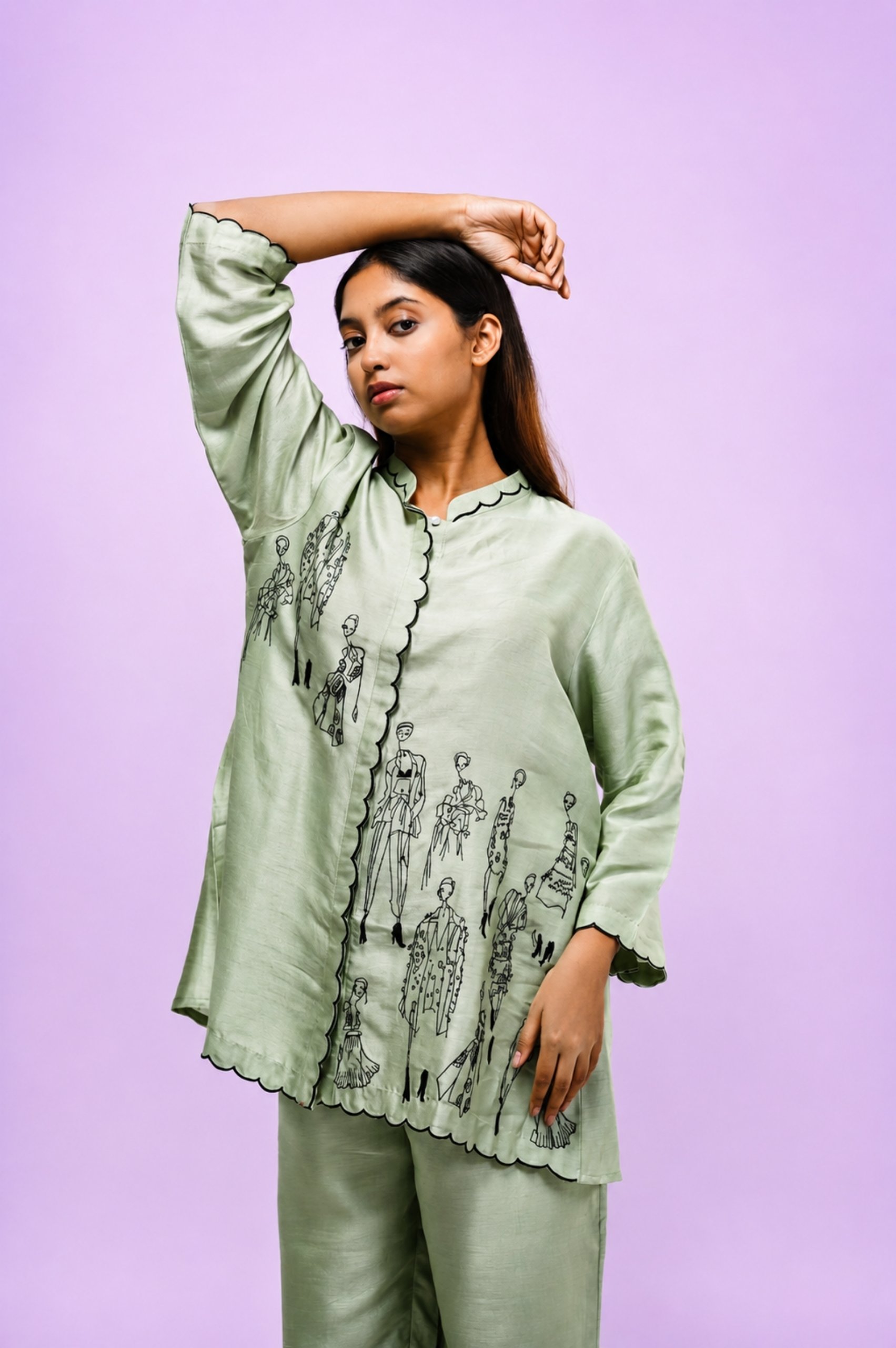 Pista Green Embroidered Co-ord Set thumbnail