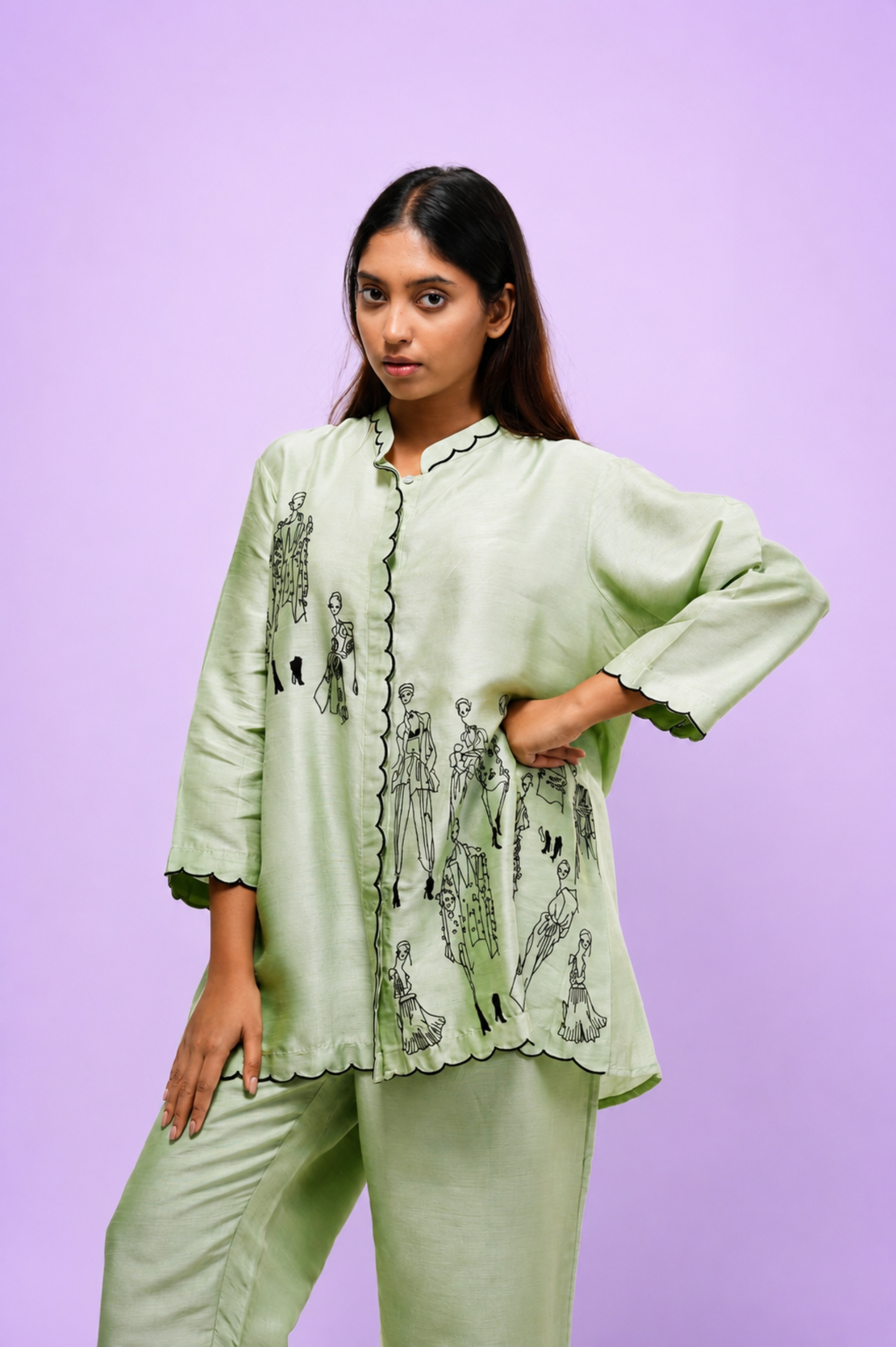 Pista Green Embroidered Co-ord Set