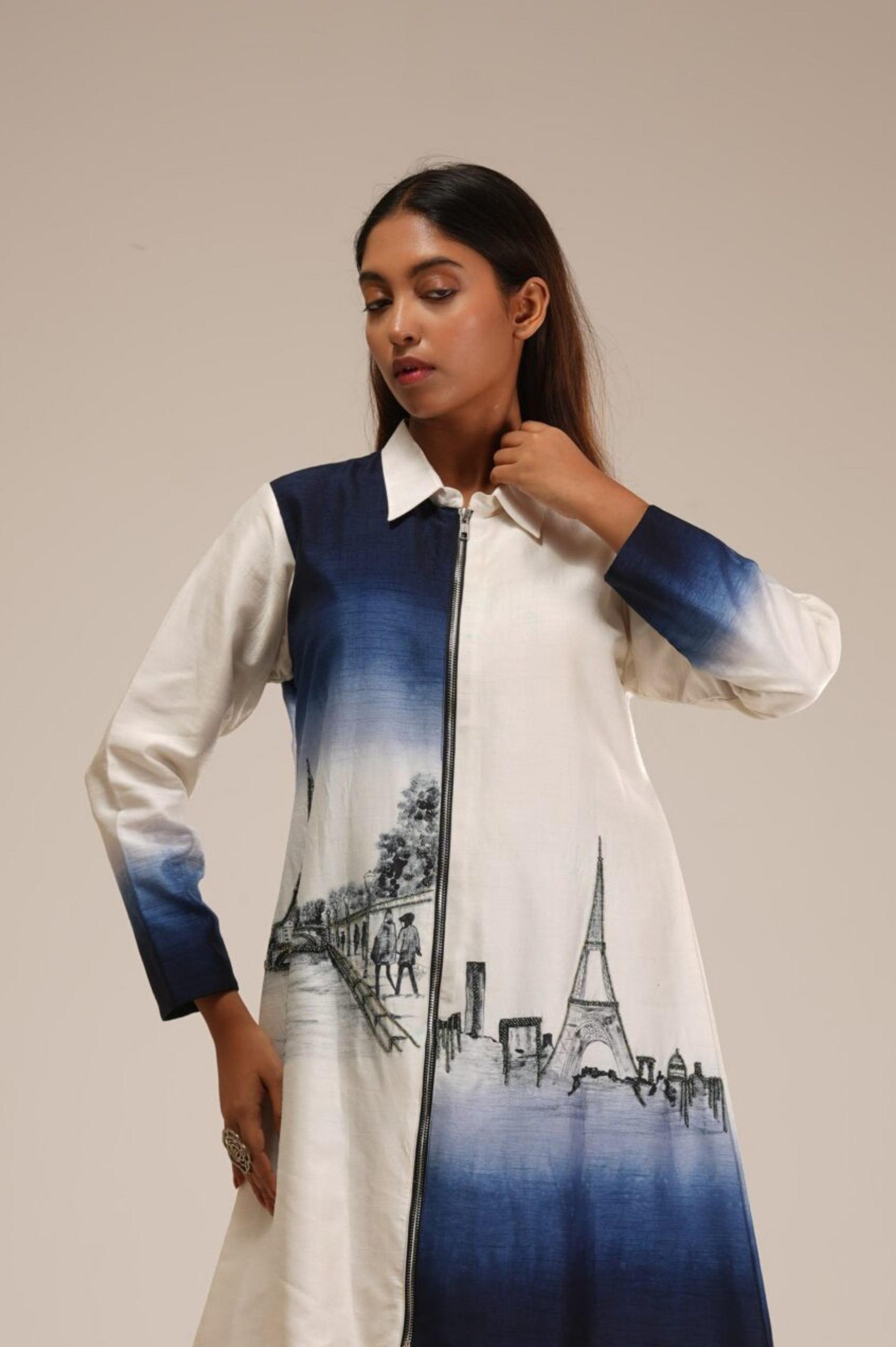 Ivory and Indigo Hand-Painted Shirt Dress alternate view