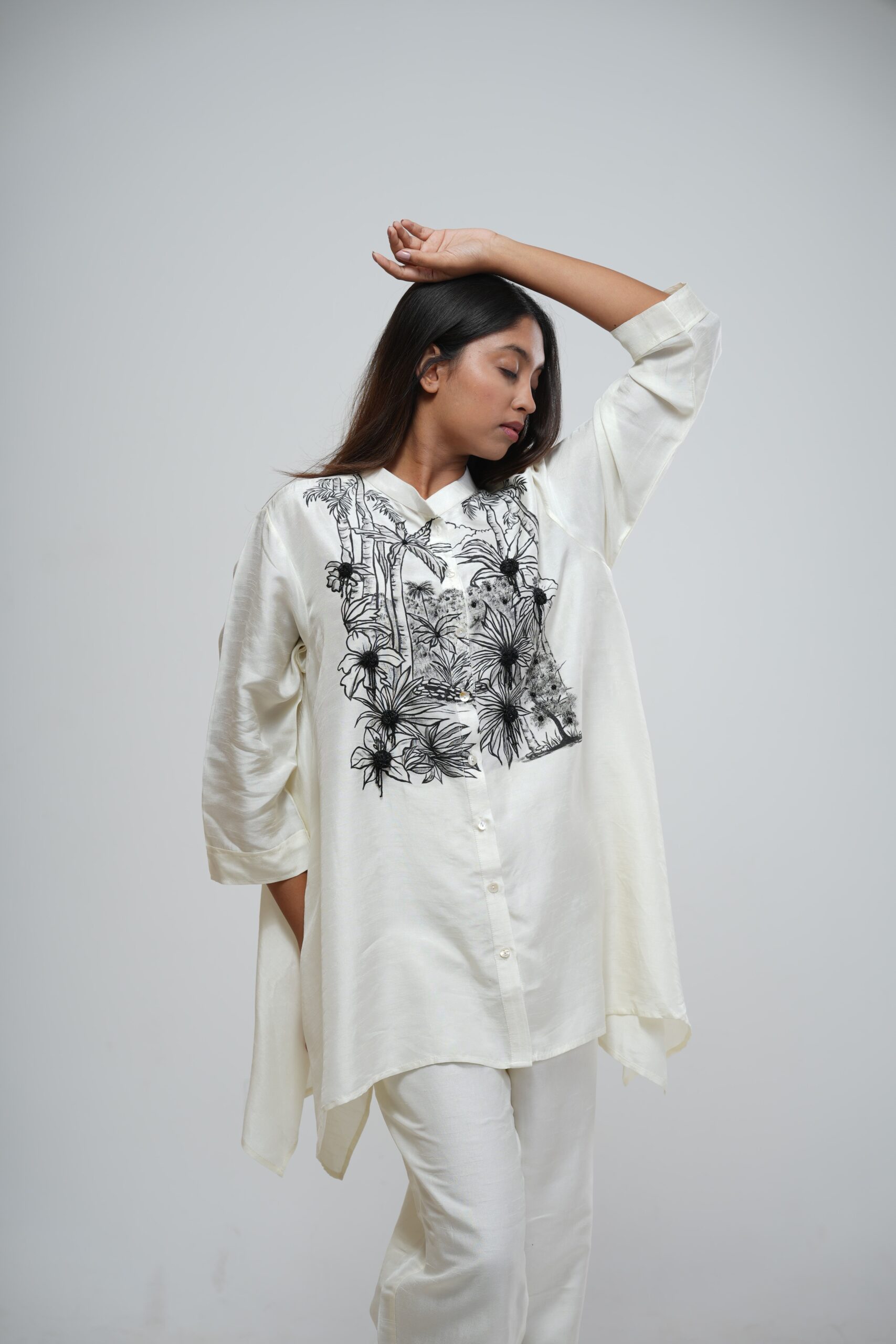 Ivory Hand-Embroidered Kaftan Set thumbnail