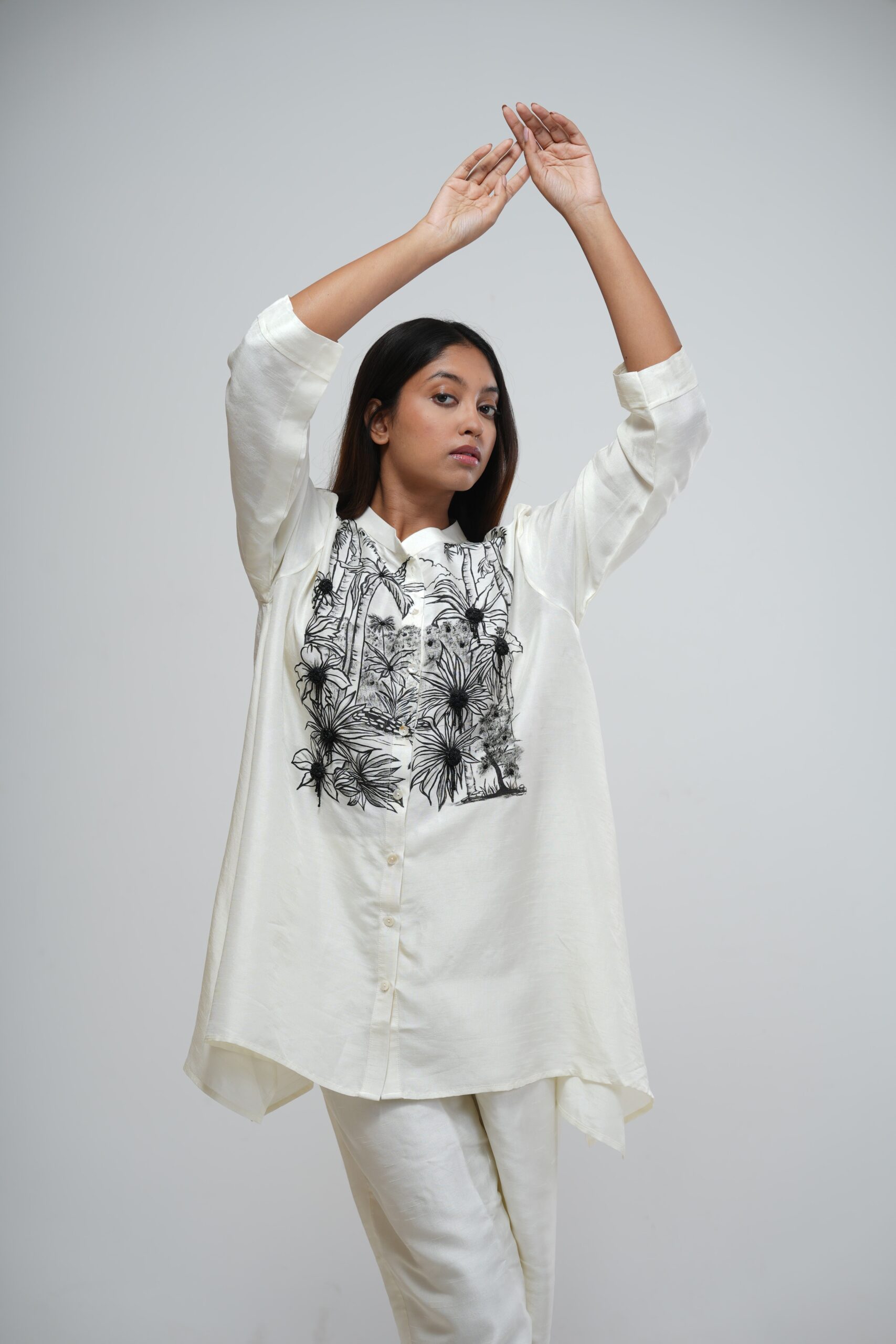 Ivory Hand-Embroidered Kaftan Set thumbnail