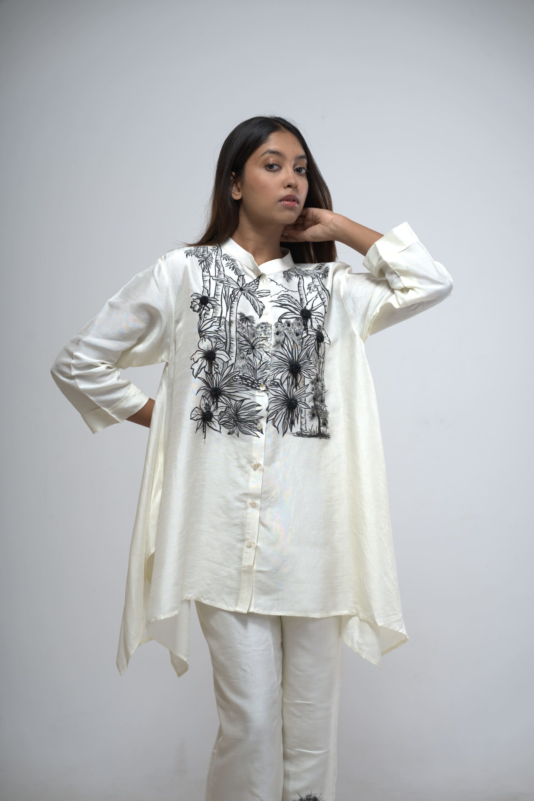 Ivory Hand-Embroidered Kaftan Set thumbnail