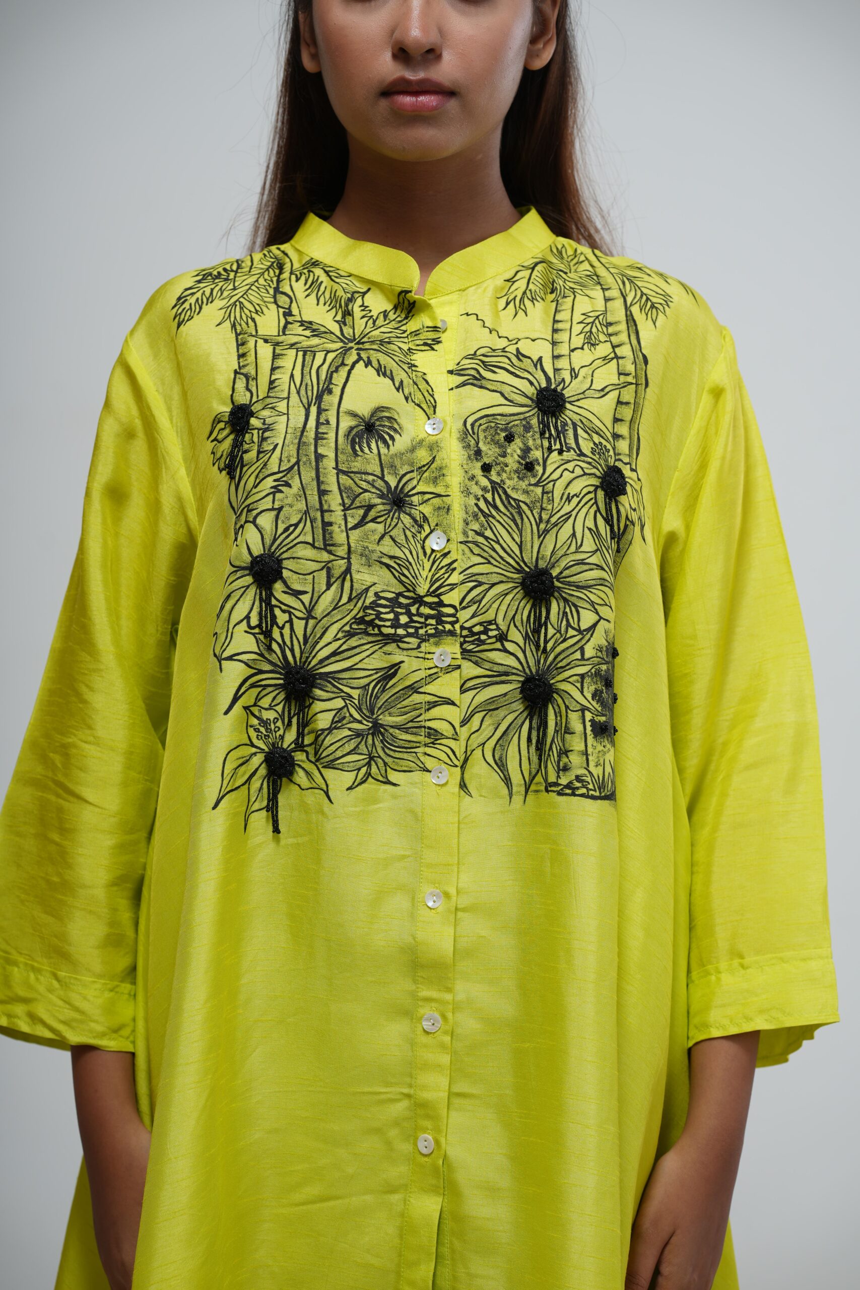 Slime Green Embroidered Asymmetric Kaftan thumbnail