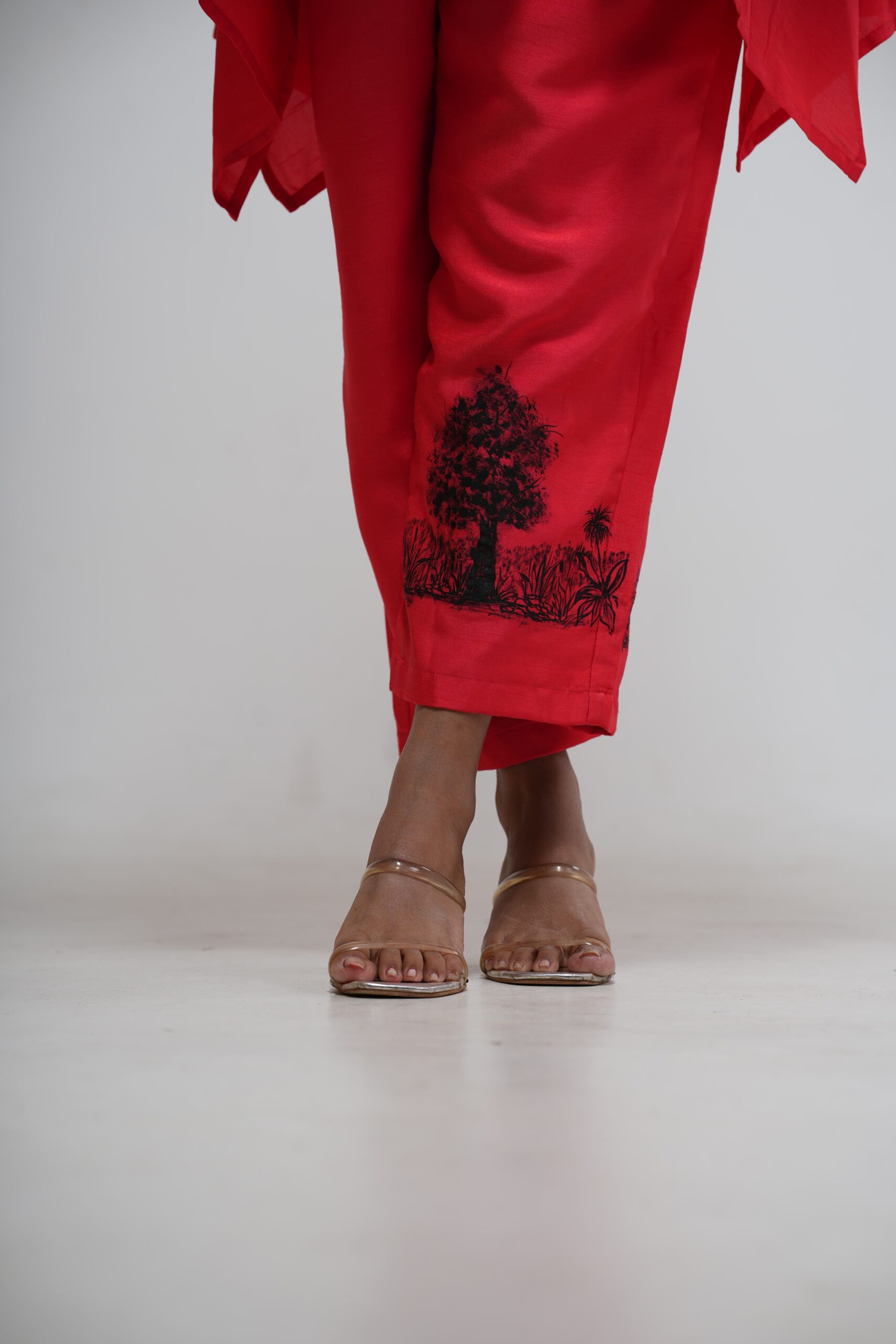 Neon Coral Embroidered Cropped Kaftan thumbnail