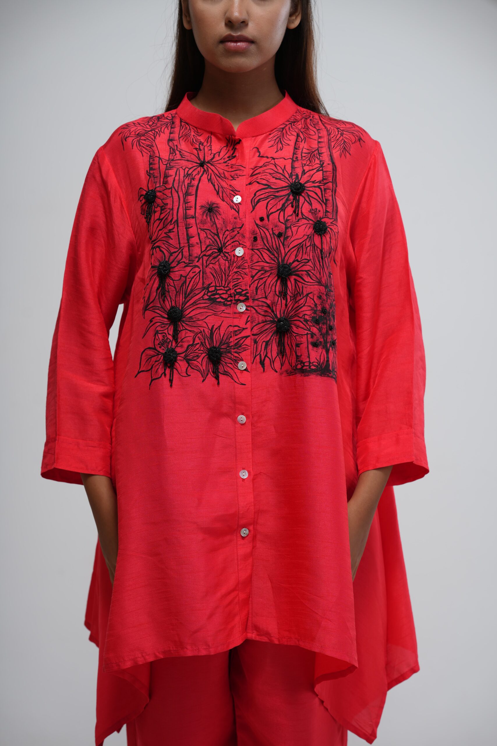 Neon Coral Embroidered Cropped Kaftan thumbnail