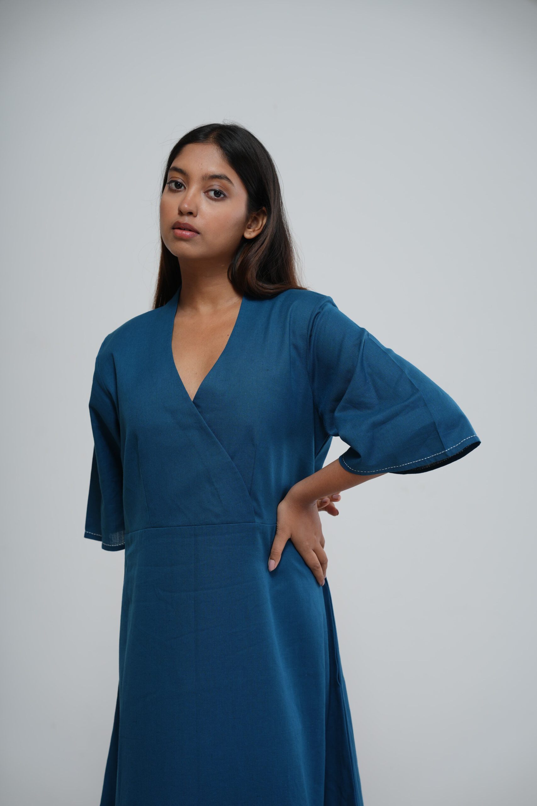 Teal Blue Warli Print Wrap Midi Dress thumbnail