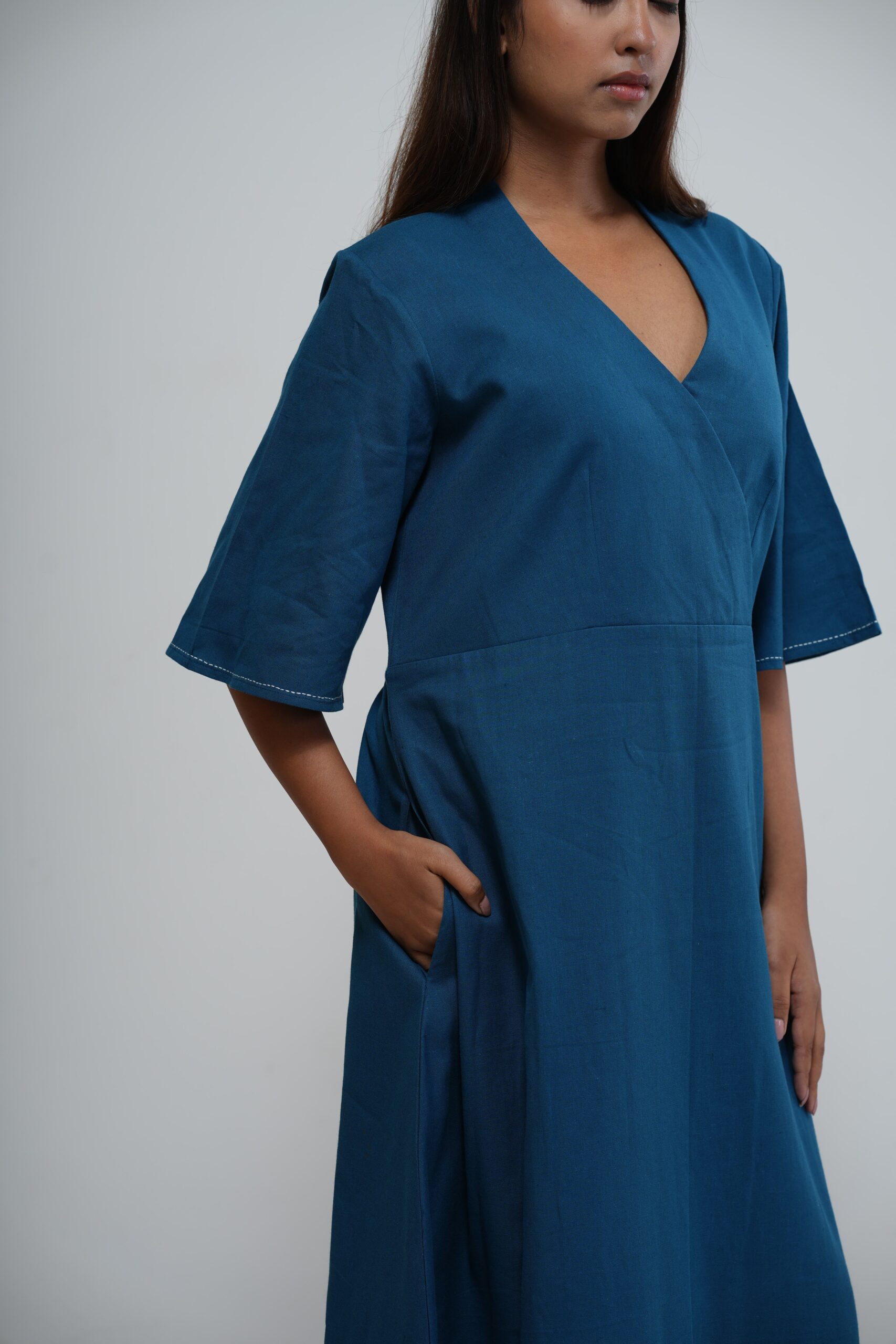 Teal Blue Warli Print Wrap Midi Dress thumbnail